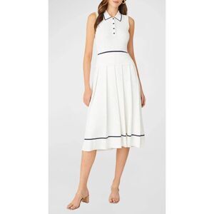 Shoshanna Dress Clarkson Size Large Ivory Sleeveless Pleated Midi NEW MSRP: $495